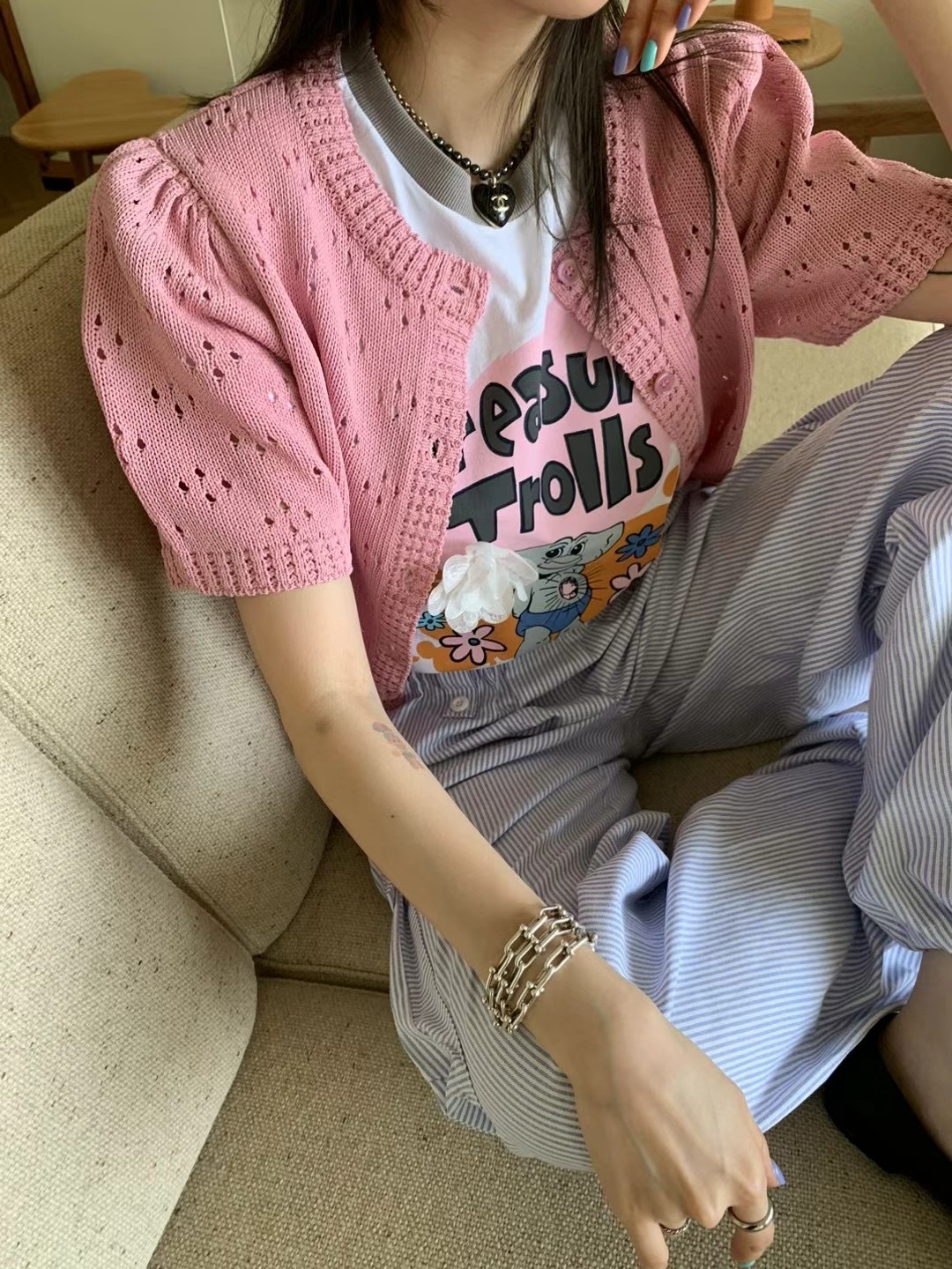 正韓配色領口俏皮大象T