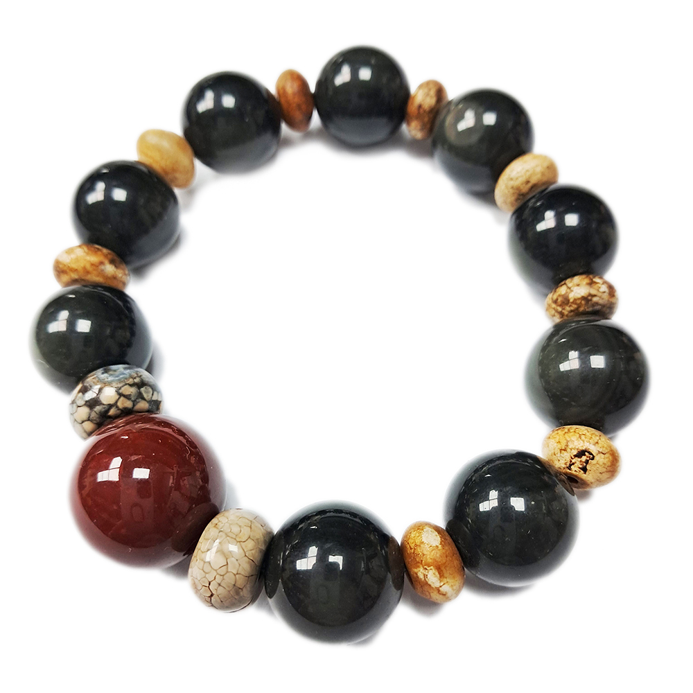 火供珠+彩虹眼黑曜岩手珠14mm【十方】137535