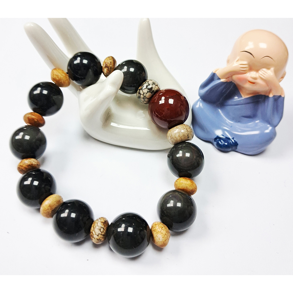 火供珠+彩虹眼黑曜岩手珠14mm【十方】137535