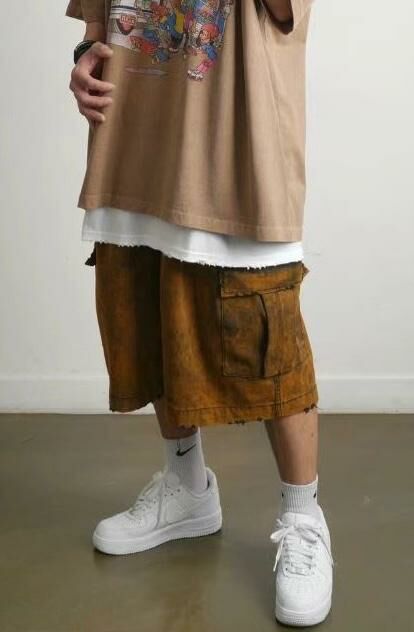 紮染工裝短褲 P2539