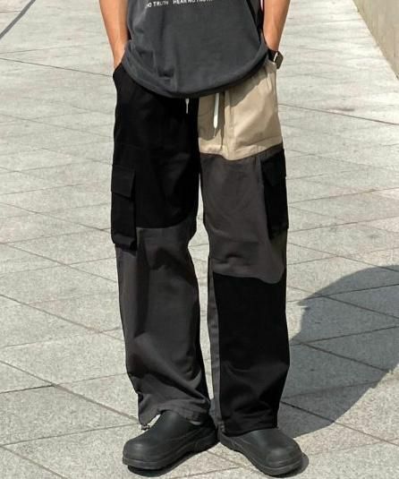 拼布直腳工裝長褲  P1119