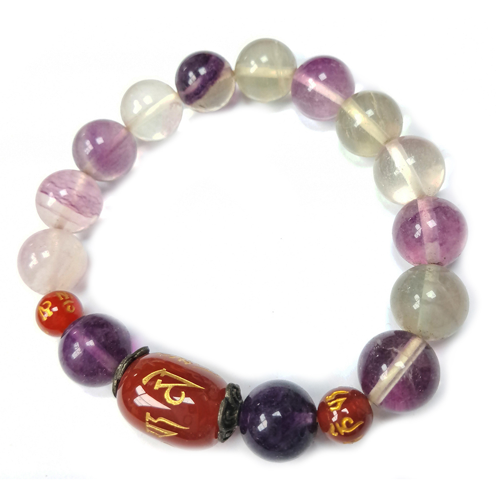 六字真言{紅玉髓}+七彩螢石手珠12mm【十方】139323