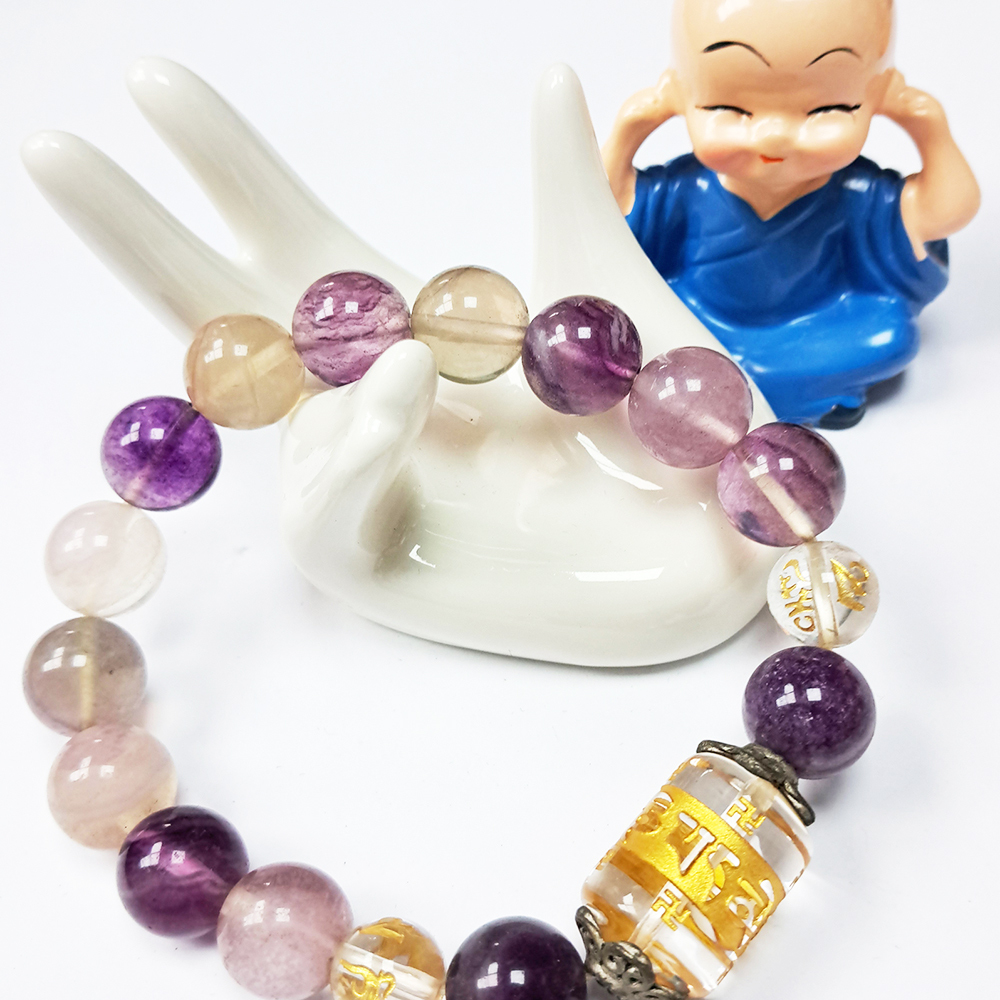 六字真言{水晶}+七彩螢石手珠12mm【十方】139324