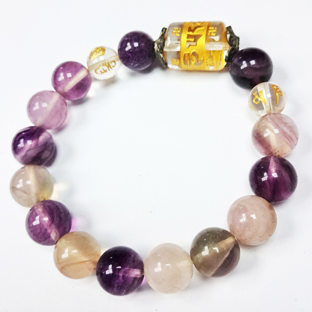 六字真言{水晶}+七彩螢石手珠12mm【十方】139324