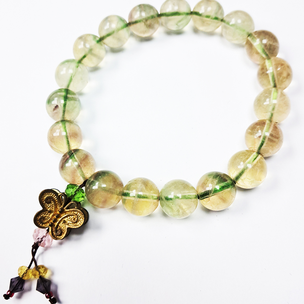 蝴蝶+七彩瑩石手珠10mm【十方】139435