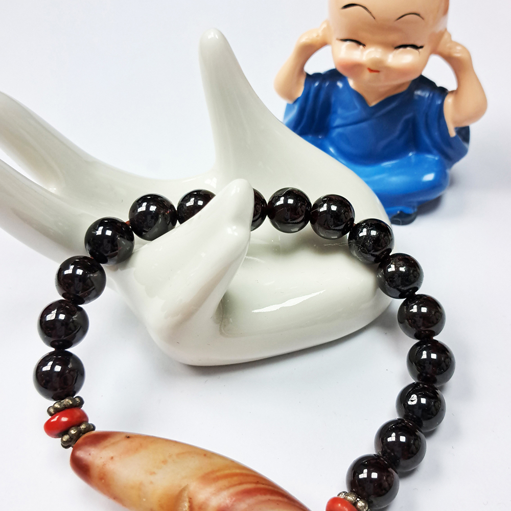 紅玉髓天珠&火山琉璃手珠7*9mm【十方】148262