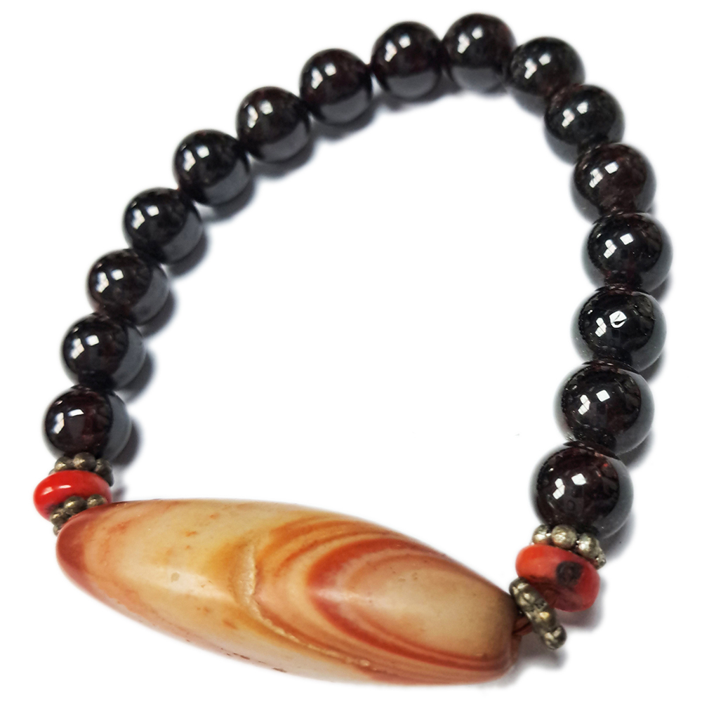 紅玉髓天珠&火山琉璃手珠7*9mm【十方】148262