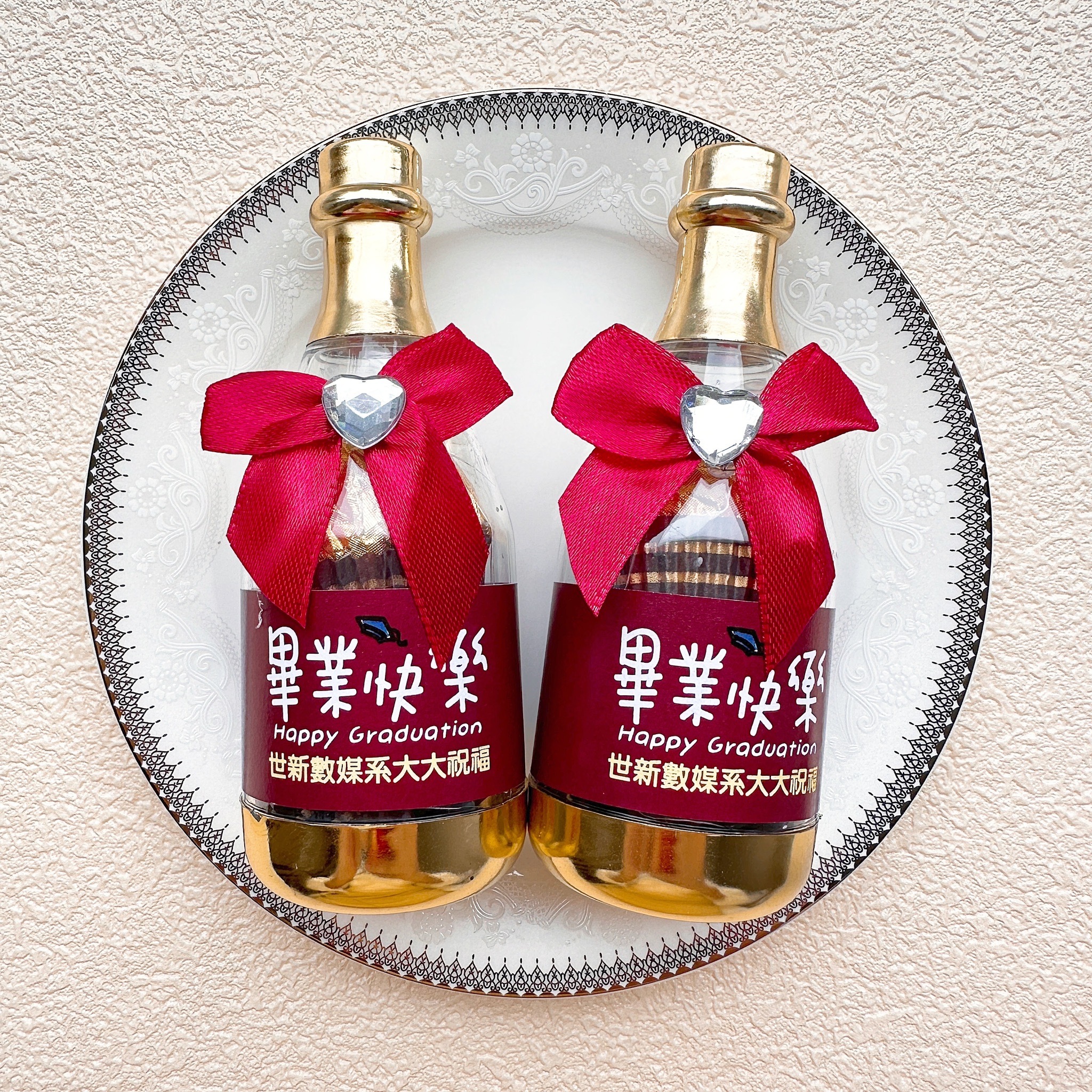 畢業禮物 香檳糖果瓶(金莎2顆入)