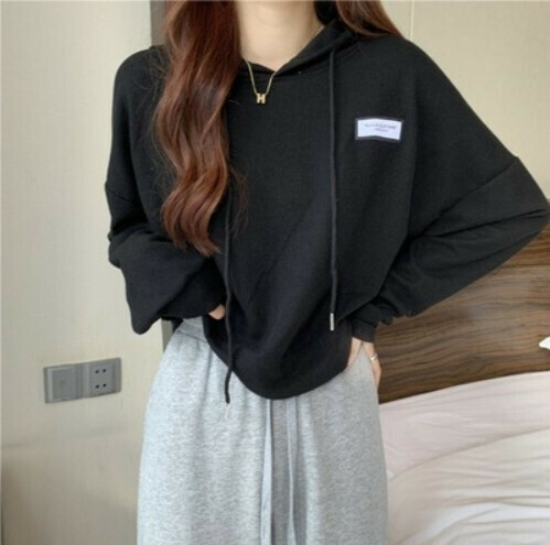 Vintage Sweatshirt Women's Long Sleeve Top (Black One-Size)