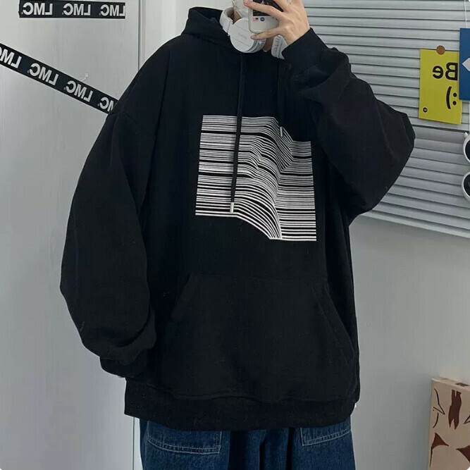 激抵印花連帽男衛衣（黑色薄款 尺碼：S-3XL）（下單後聯絡客服確認發貨尺碼）