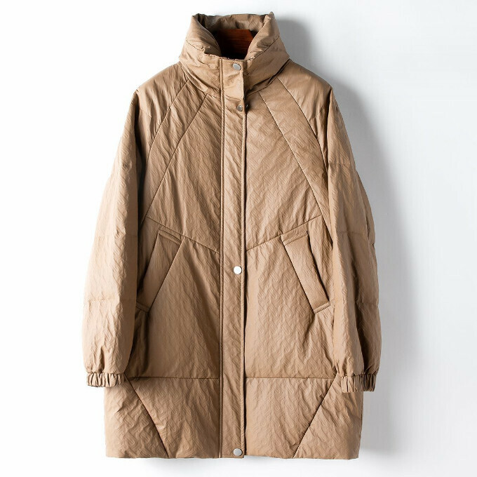 熱賣中長款澳皮白鵝羽絨大衣(M-2XL碼)(卡其色)(下單後聯絡客服確認發貨尺碼)   