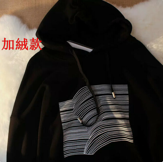 激抵印花連帽男衛衣（黑色加絨 尺碼：S-3XL）（下單後聯絡客服確認發貨尺碼）