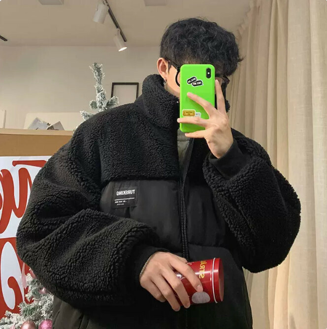 激抵羊羔絨棉襖男外套（黑色 尺碼：M-XL）（下單後聯絡客服確認發貨尺碼）