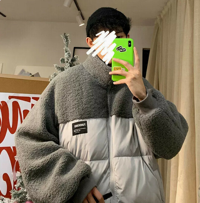 激抵羊羔絨棉襖男外套（灰色 尺碼：M-XL）（下單後聯絡客服確認發貨尺碼）