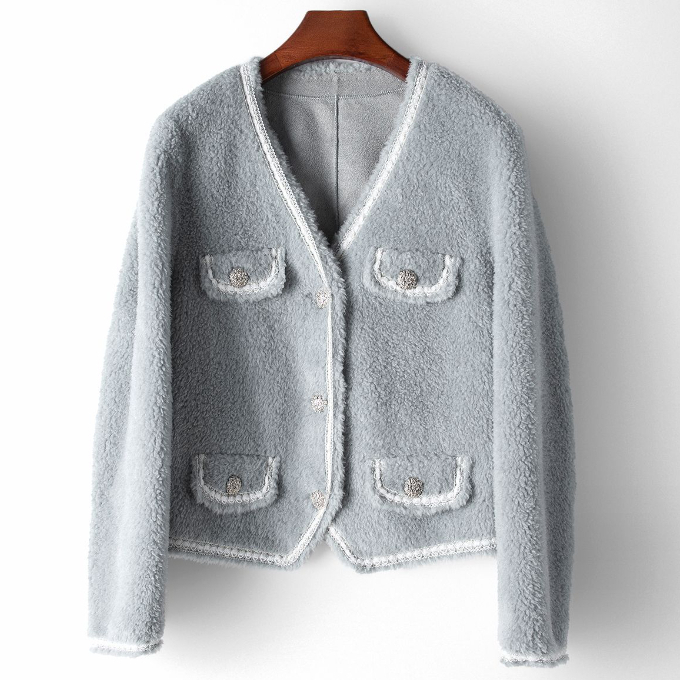 Hot selling wool particle casual jacket (S/M size) (haze blue) (contact customer service after placing the order to confirm the delivery size)