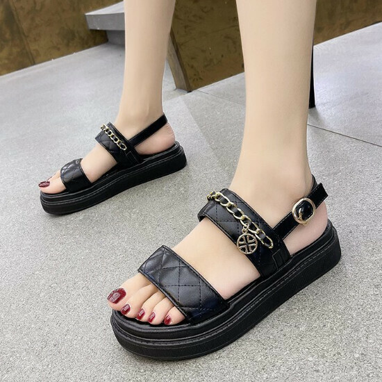 熱賣厚底一字扣涼鞋【黑色】【35-40碼】（下單後請聯絡客服確認發貨尺碼）
