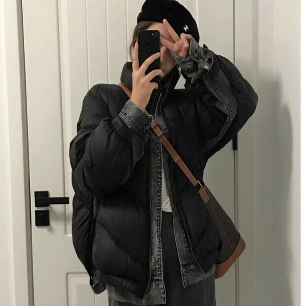 Hot Selling Cotton Jacket [Black Spliced ​​Denim] Sizes [S-XL] [Please contact customer service to confirm the delivery size after placing the order]