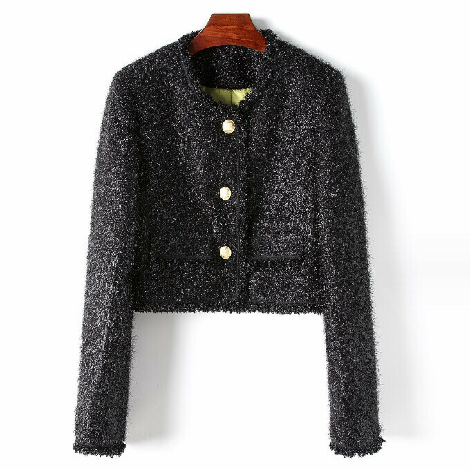 Hot Selling Short Round Neck Jacket (S-L Size) (Black) (Contact customer service after placing order to confirm delivery size)