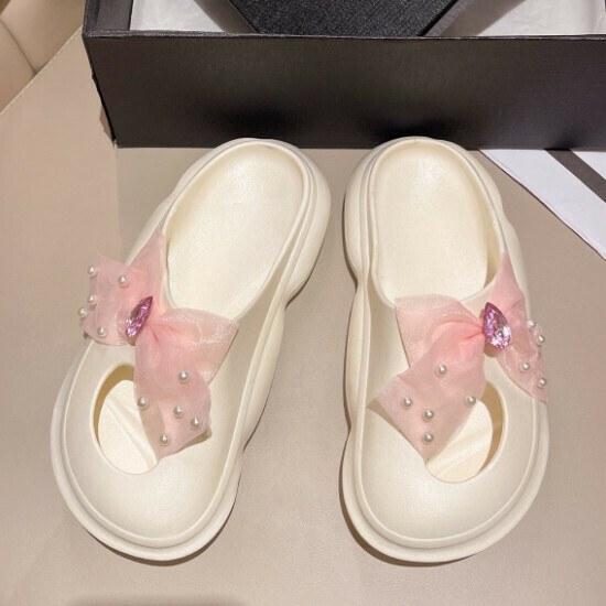 熱賣珍珠蝴蝶結拖鞋【粉色】【35-40碼】（下單後請聯絡客服確認發貨尺碼）