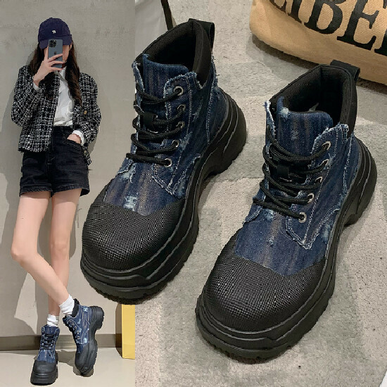 熱賣帆布破洞馬丁靴【牛仔藍】【35-40碼】(下單後請聯絡客服確認發貨尺碼)
