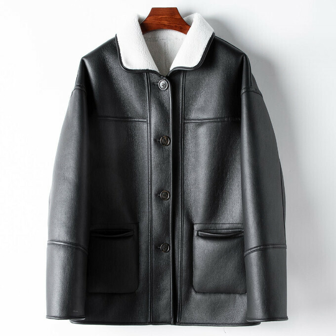 Hot selling reversible eco-leather jacket (M/L size) (black) (contact customer service after placing order to confirm delivery size)