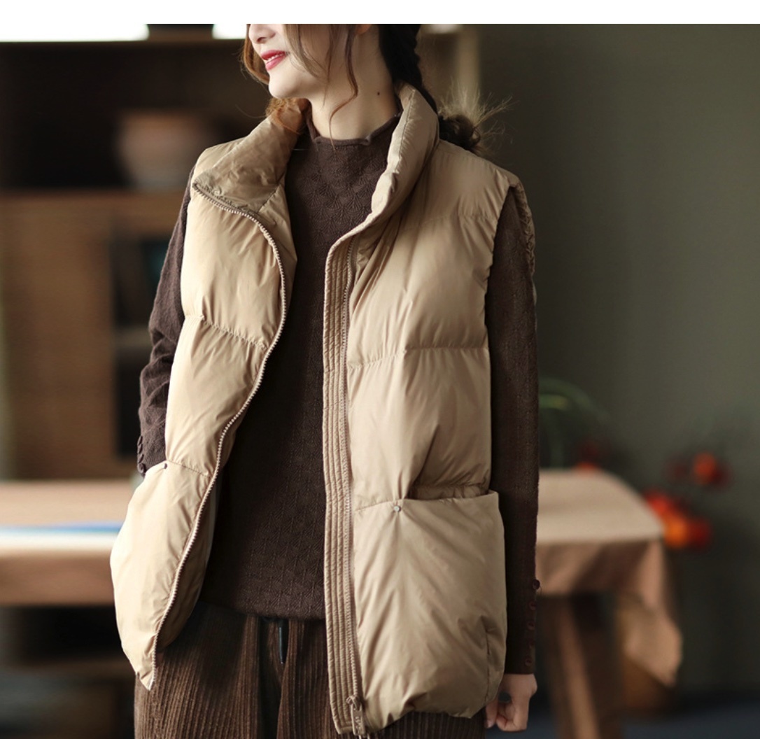 Light Vest Sleeveless Down Jacket (Khaki, 80 lb-150 lb recommended for one size)