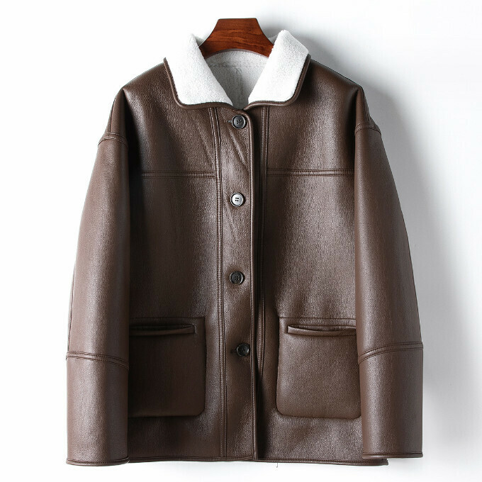 Hot selling reversible eco-leather jacket (M/L size) (dark brown) (contact customer service after placing order to confirm delivery size)