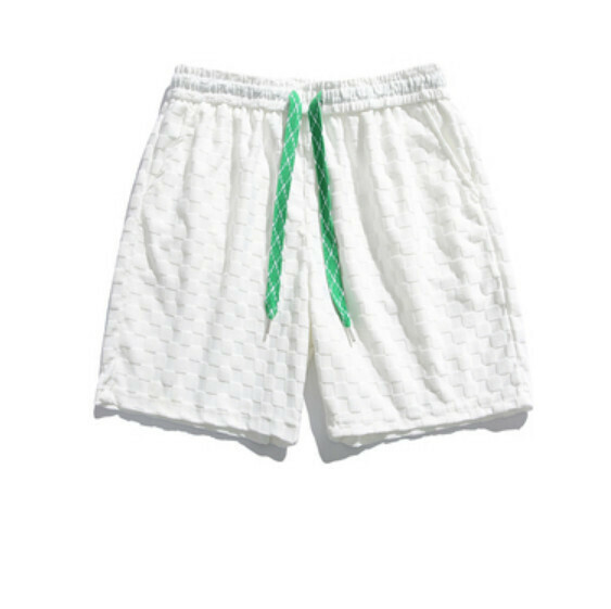 激抵夏季格子休閒五分褲（白色）【S-2XL碼】【下單後聯絡客服確認發貨尺碼】