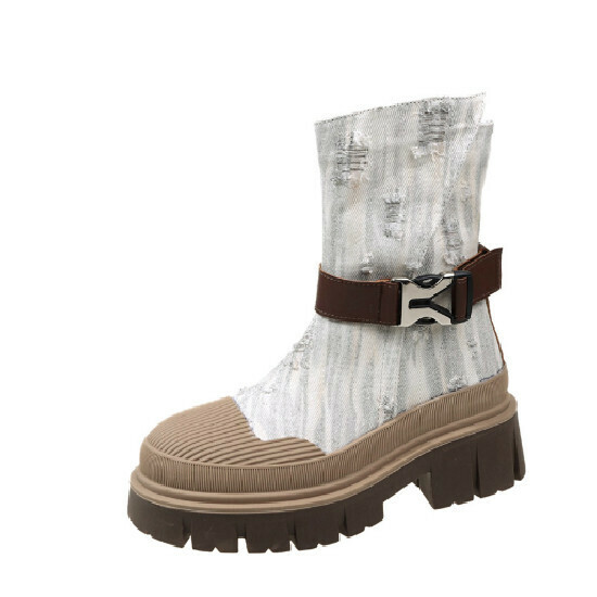 熱賣透氣牛仔短靴【米白色】【35-40碼】(下單後請聯絡客服確認發貨尺碼)