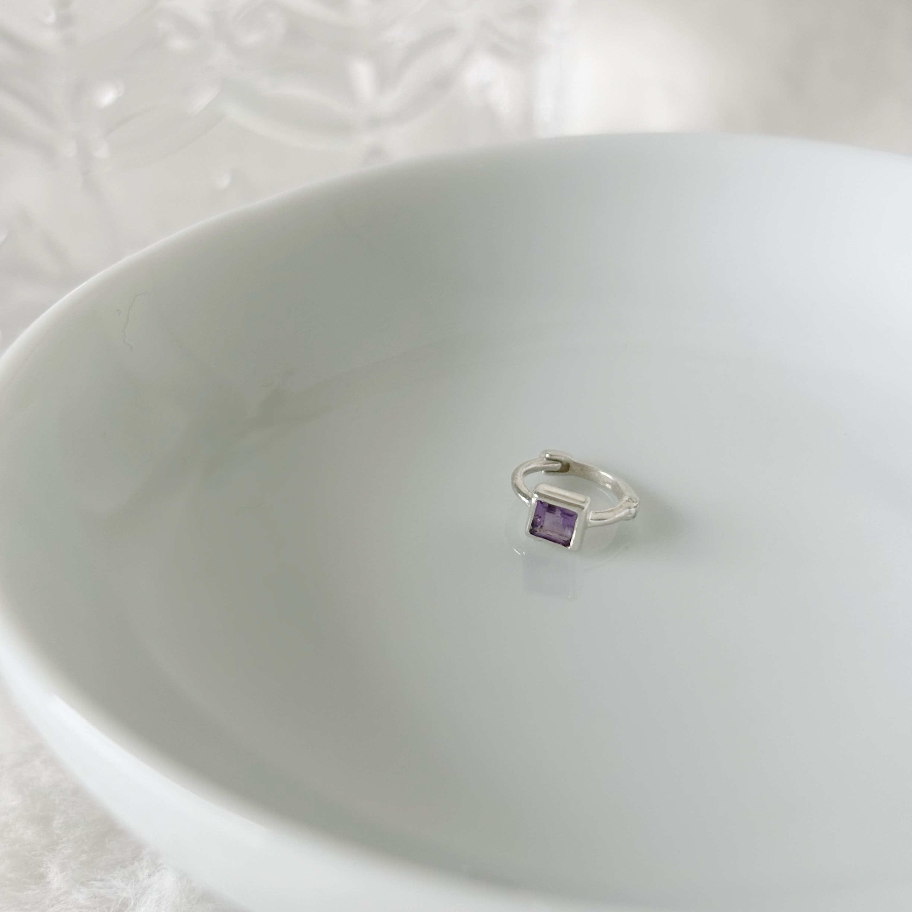 簡約方形紫水晶小耳圈