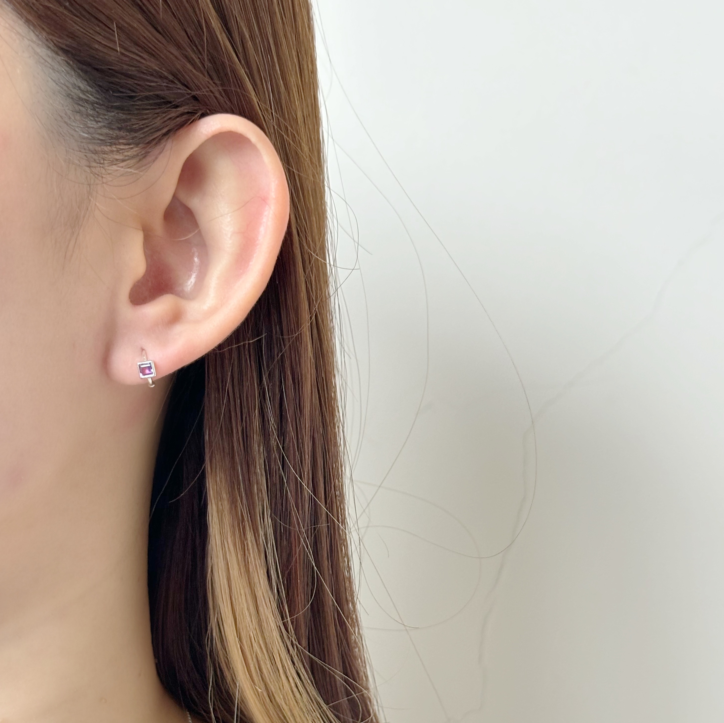 簡約方形紫水晶小耳圈