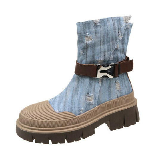 熱賣透氣牛仔短靴【淺藍色】【35-40碼】(下單後請聯絡客服確認發貨尺碼)