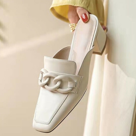 Hot selling Baotou medium heel slippers [off-white] [size 34-40] (please contact customer service to confirm the delivery size after placing the order)