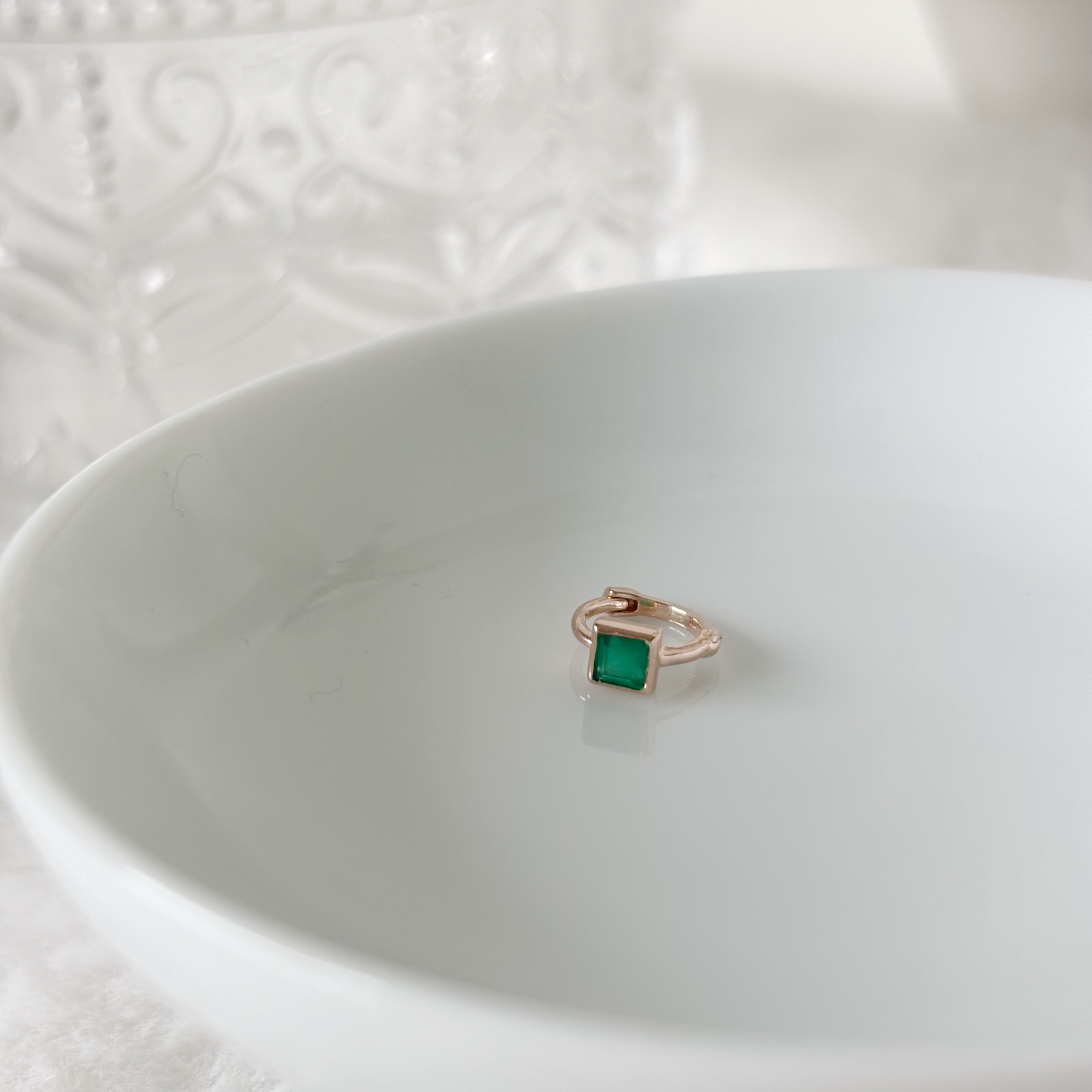 簡約方形綠瑪瑙小耳圈