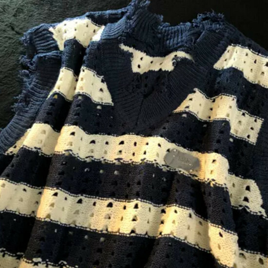 Hot selling ripped edge color block vest sweater [royal blue] [S-XL size] (please contact customer service to confirm the delivery size after placing the order)