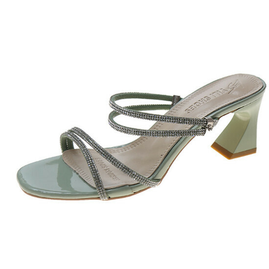 Hot selling rhinestone slippers [green] [size 34-40] (please contact customer service to confirm the delivery size after placing the order)