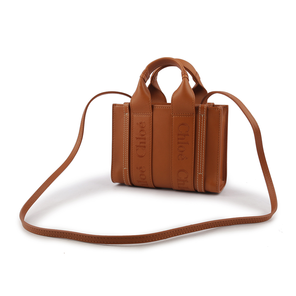 【CHLOE'】Woody 小牛皮手提/斜背二用托特包(迷你)(焦糖色) CHC23SP237I60 247