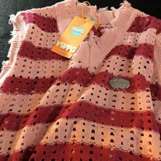 Hot selling ripped edge color block vest sweater [pink] [S-XL size] (please contact customer service to confirm the delivery size after placing the order)