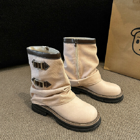 熱賣粗跟機車靴【粉紅色】【35-39碼】(下單後請聯絡客服確認發貨尺碼)