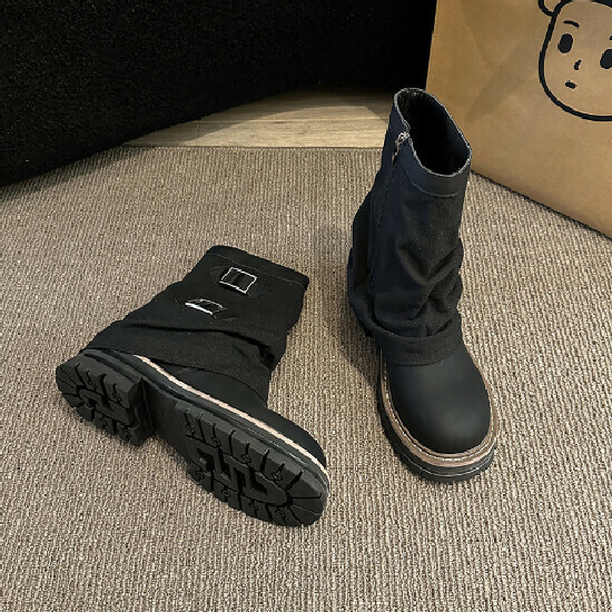 熱賣粗跟機車靴【黑色】【35-39碼】(下單後請聯絡客服確認發貨尺碼)