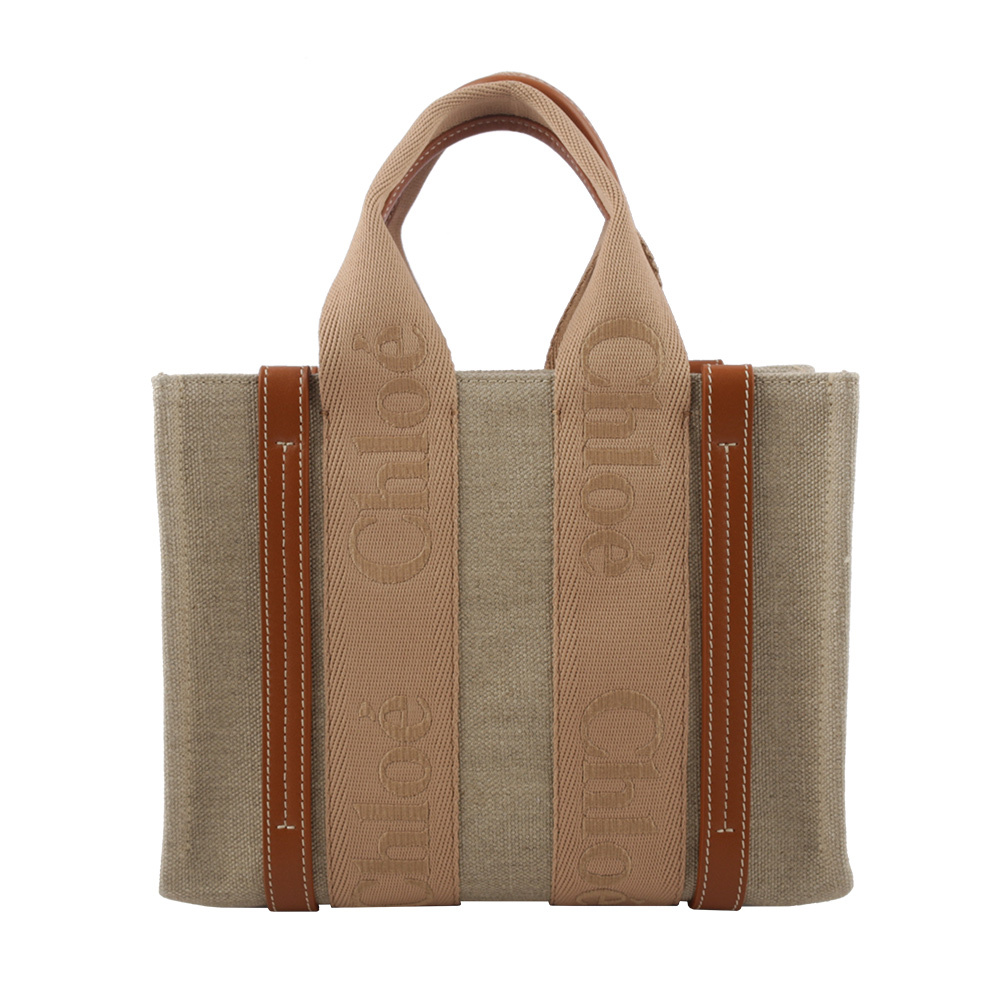 【CHLOE'】Woody 帆布拼牛皮手提/斜背二用托特包(小)(奶茶色) CHC23AS397L17 275