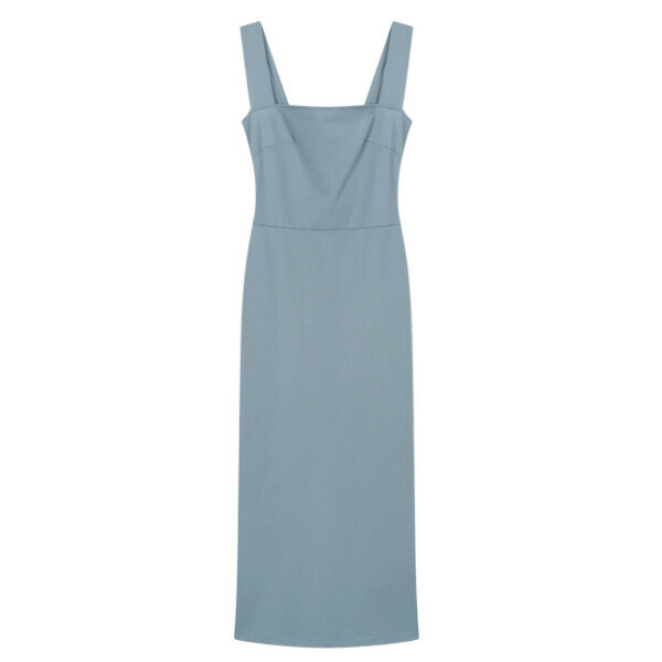 Hot selling suspender slit long skirt (linen blue) (XS-L size) (contact customer service after placing the order to confirm the delivery size)