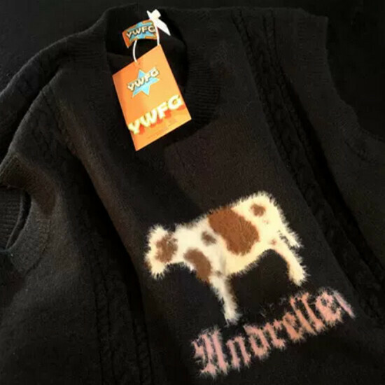 Hot Selling Plush Cow Sweater Knitted Vest [Black] [S-XL] (Please contact customer service to confirm the delivery size after placing the order)
