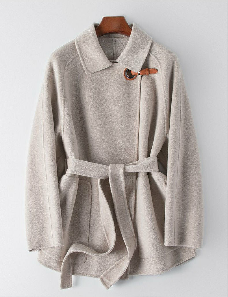 Hot selling mid-length cashmere double-sided woolen jacket (M/L size) (beige) (contact customer service after placing the order to confirm the delivery size)