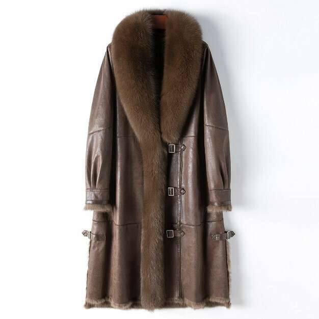 熱賣狐狸毛領兔皮毛一體長款外套(M-XL碼)(棕色)(下單後聯絡客服確認發貨尺碼)