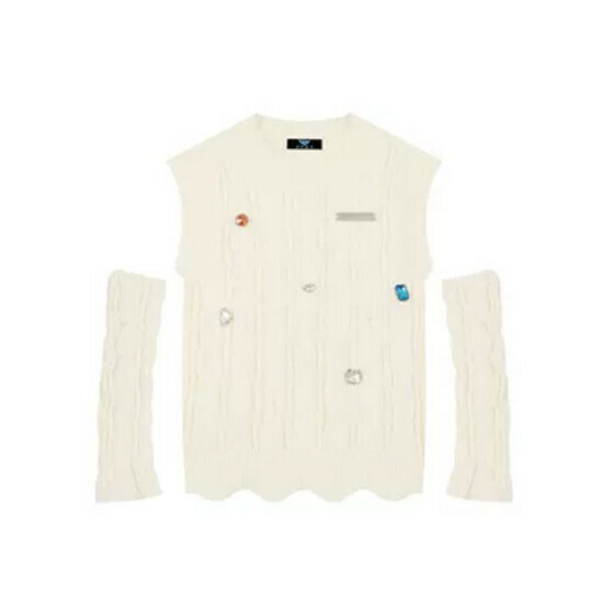 Hot selling cut-sleeve short vest sweater [off-white] [S-L size] (please contact customer service to confirm the delivery size after placing the order)