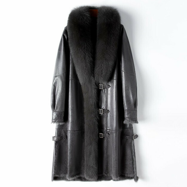 熱賣狐狸毛領兔皮毛一體長款外套(M-XL碼)(灰藍)(下單後聯絡客服確認發貨尺碼)