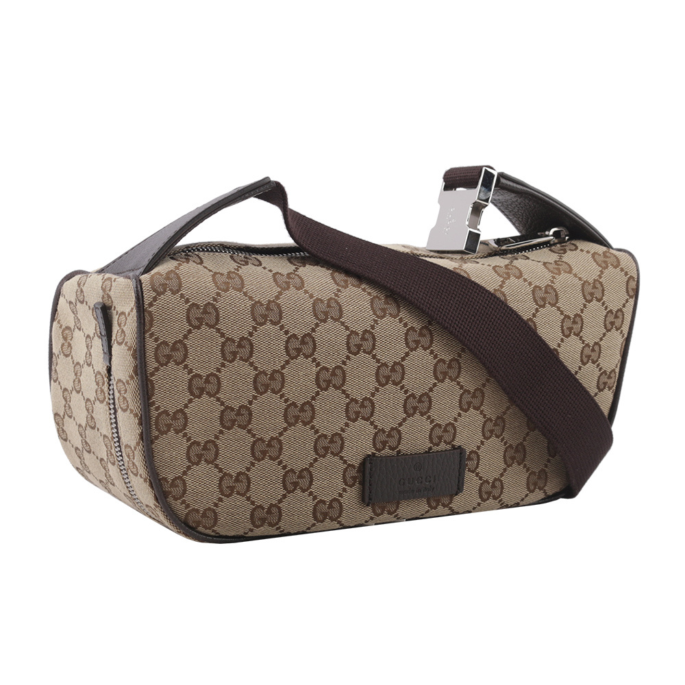 【GUCCI】GG Logo 緹花布及皮革腰包/胸口包