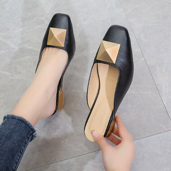 Hot selling metal decorative slippers [black] [size 35-39] (please contact customer service to confirm the delivery size after placing the order)