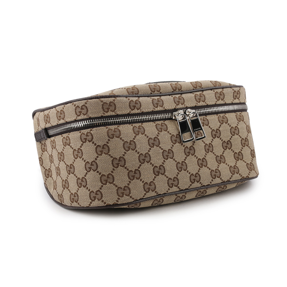 【GUCCI】GG Logo 緹花布及皮革腰包/胸口包(咖啡色) 630915 KY9KN 9886